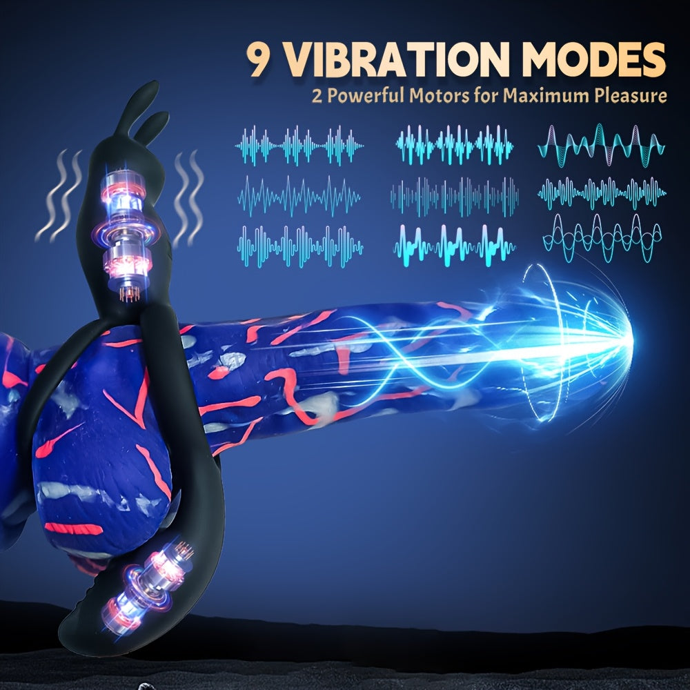 3 In 1 Vibrating Rooster Ring with App-Controlled Dual Motor Prostate Massager